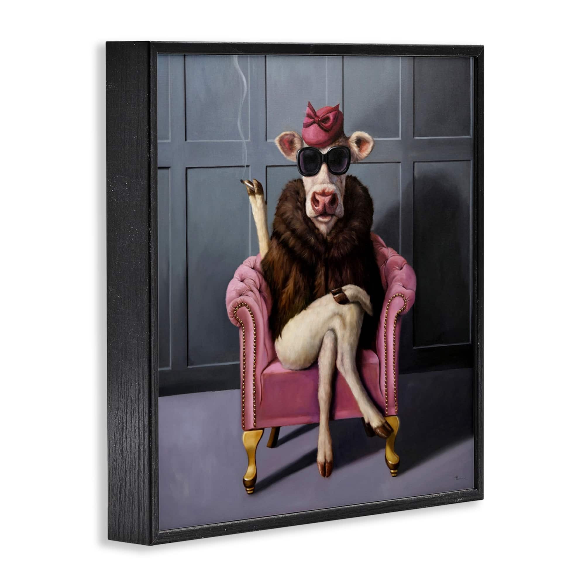 Stupell Industries Trendy Pink Glam Cow Framed Giclee Art